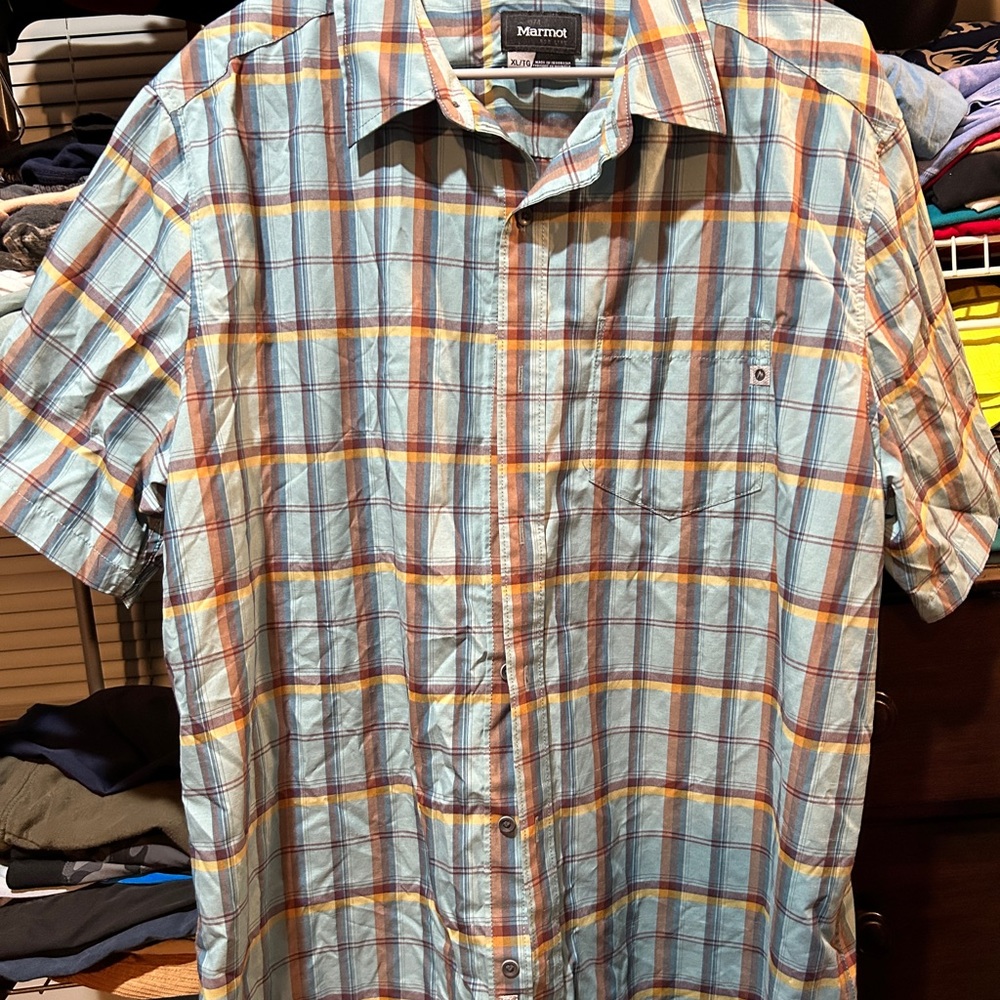 Marmot Men's Light Blue Plaid Hiking Shirt